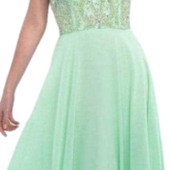 NWT Intrigue 164 Chiffon Prom Dress Mint Green size 0 - Picture 3 of 6